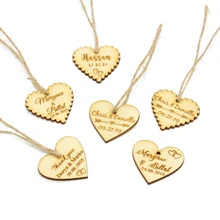 60 персонализированные выгравированные на заказ свадебные имя и дата любящее сердце деревянное Свадебное подарок украшение стола сувениры бирки на конфеты