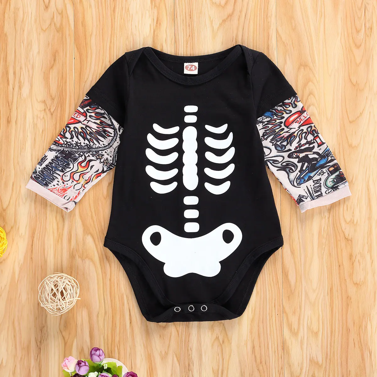 2020 New Hot Halloween Costume Newborn Baby Skeleton Print Romper Long Sleeve Romper for Baby Girls Boys одежда для новорожденых