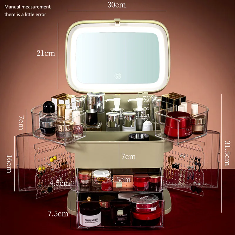 

LED Cosmetic Storage Box Household Dust-Proof Net Red Desktop Bathroom Skin Care Cabinet Dressing Table Large Capacity Shelf
