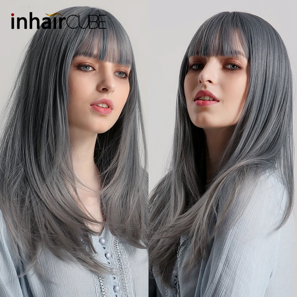 Inhaircube Омбре зеленый серый синий прямой синтетический парик смешанные