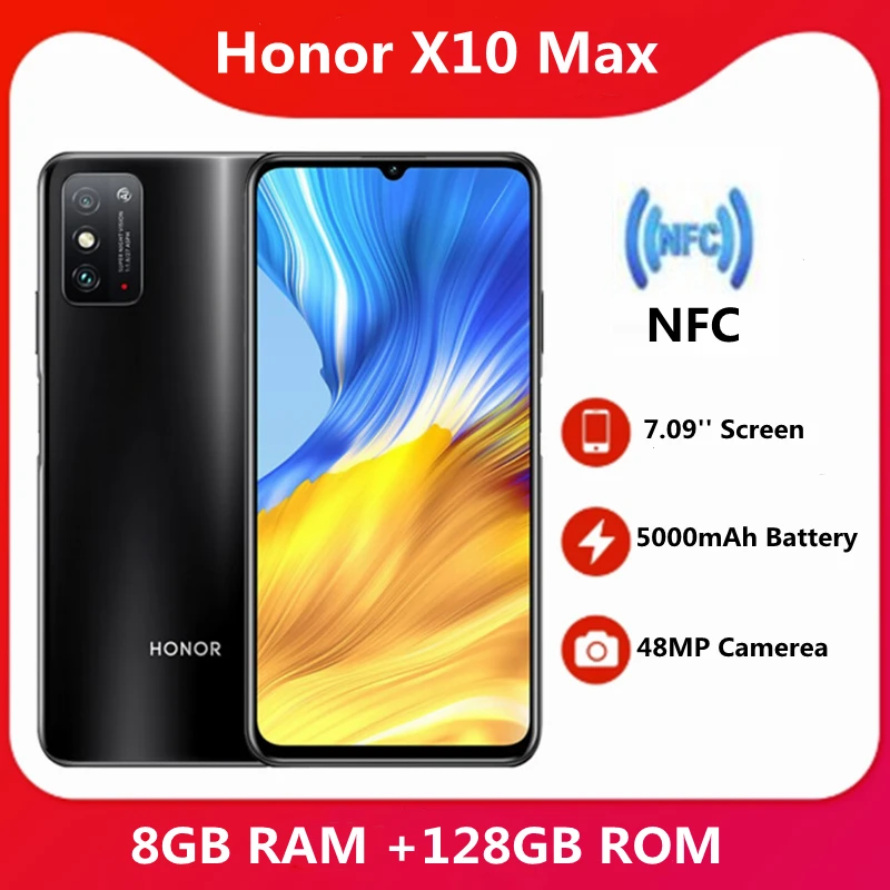 Смартфон Honor X10 Max оригинальный 8 ГБ ОЗУ 128 Гб ПЗУ 5G экран 7 09 дюйма RGBW аккумулятор