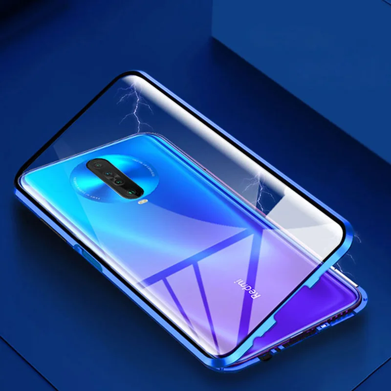 Синий Магнитный чехол для Xiaomi Redmi K30, двусторонний чехол из закаленного стекла, прозрачный чехол, противоударный бампер для Redmi K30 Pro K 30, чехол - Цвет: Синий