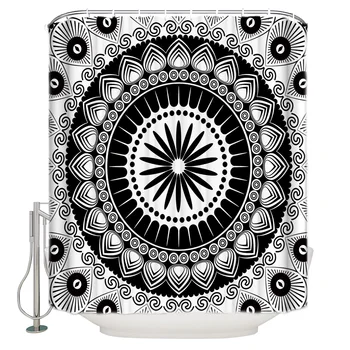 

Mandala Pattern Black And White Shower Curtains Polyester Fabric Waterproof Bathroom Bath Curtain