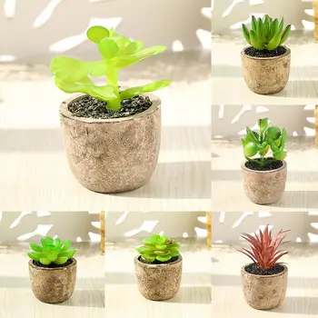 

4Pcs/Pack Green Artificial Plants with Pot Simulation Succulents Mini Bonsai Potted Fake Plants Living Room Desktop Decoration