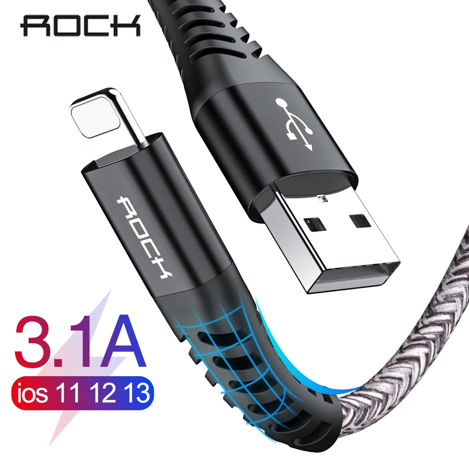 ROCK 3.1A Быстрая зарядка USB кабель для iPhone 11 Pro Max Xs Xr X 8 7 6 Plus 6s ipad мобильный телефон быстрое зарядное устройство кабель для передачи данных