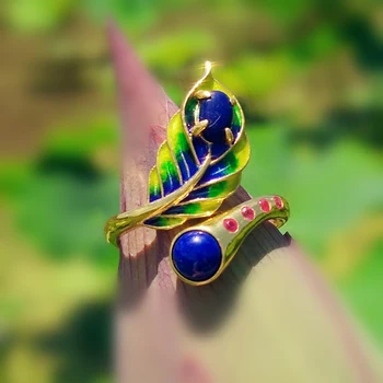 

925 pure silver natural blue gold south red national style personality ring woman