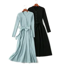 SINGRAIN женское длинное трикотажное платье, теплое элегантное платье с длинными рукавами, однотонный пуловер, платье размера плюс, эластичное зимнее плотное платье-свитер