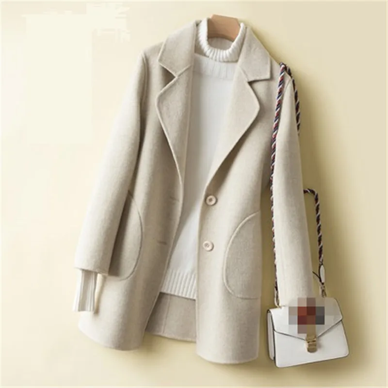 Mixed beige Новинка года, двусторонняя кашемировая куртка и пальто, женское короткое модное весеннее повседневное пальто, высококачественное шерстяное пальто из шерсти, G1113 - Цвет: Mixed beige