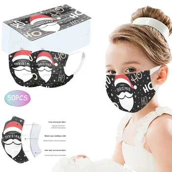 

50 Pcs Kids Disposable Face Mask Christmas Print Non-Woven 3 Layer Child Face Masks For Germ Protection Mascarillas Flag Bandana