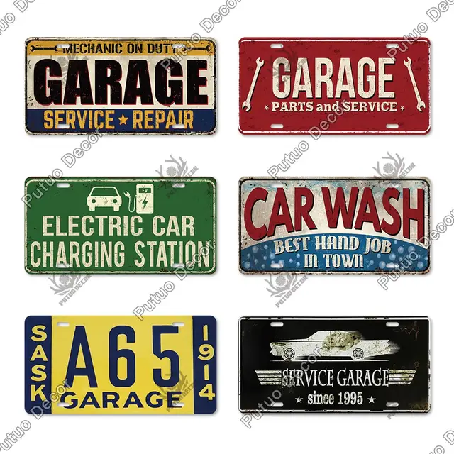 Putuo Decor Garage Licenses Plate Metal Sign Plaque Tin Sign Decoration Car Plate for Living Room Door Club Garage Wall Decor 3
