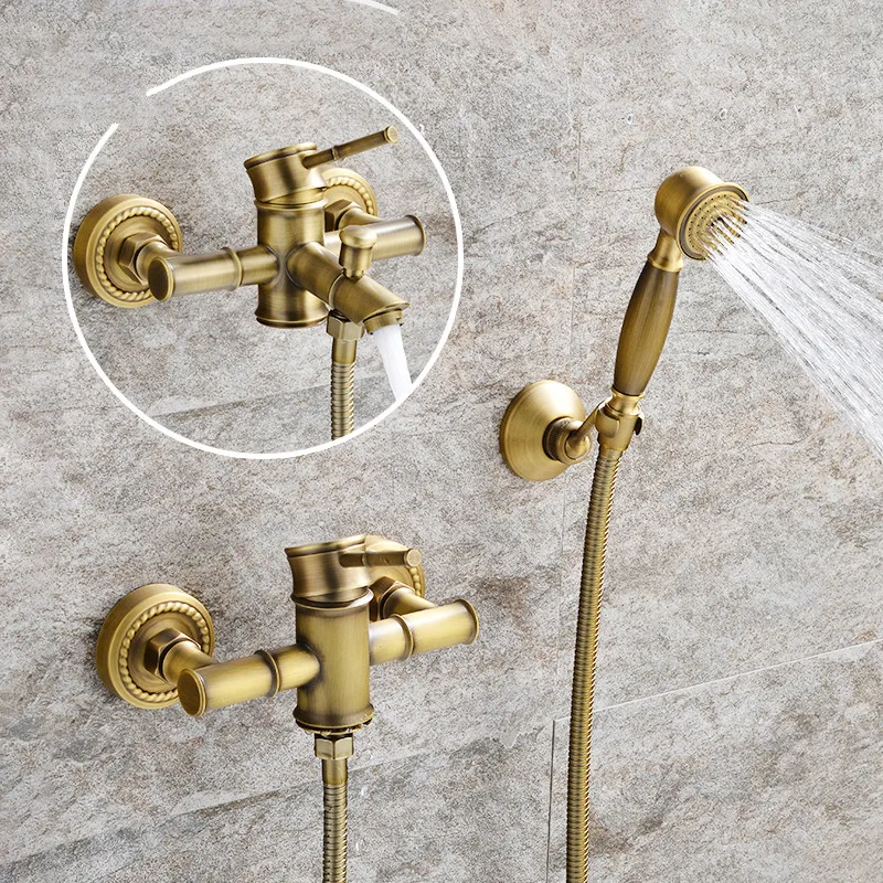 Grifos de ducha de latón montado en la pared, juego de grifo de baño de lluvia, mezclador de bañera de mano, conjunto de Ducha
