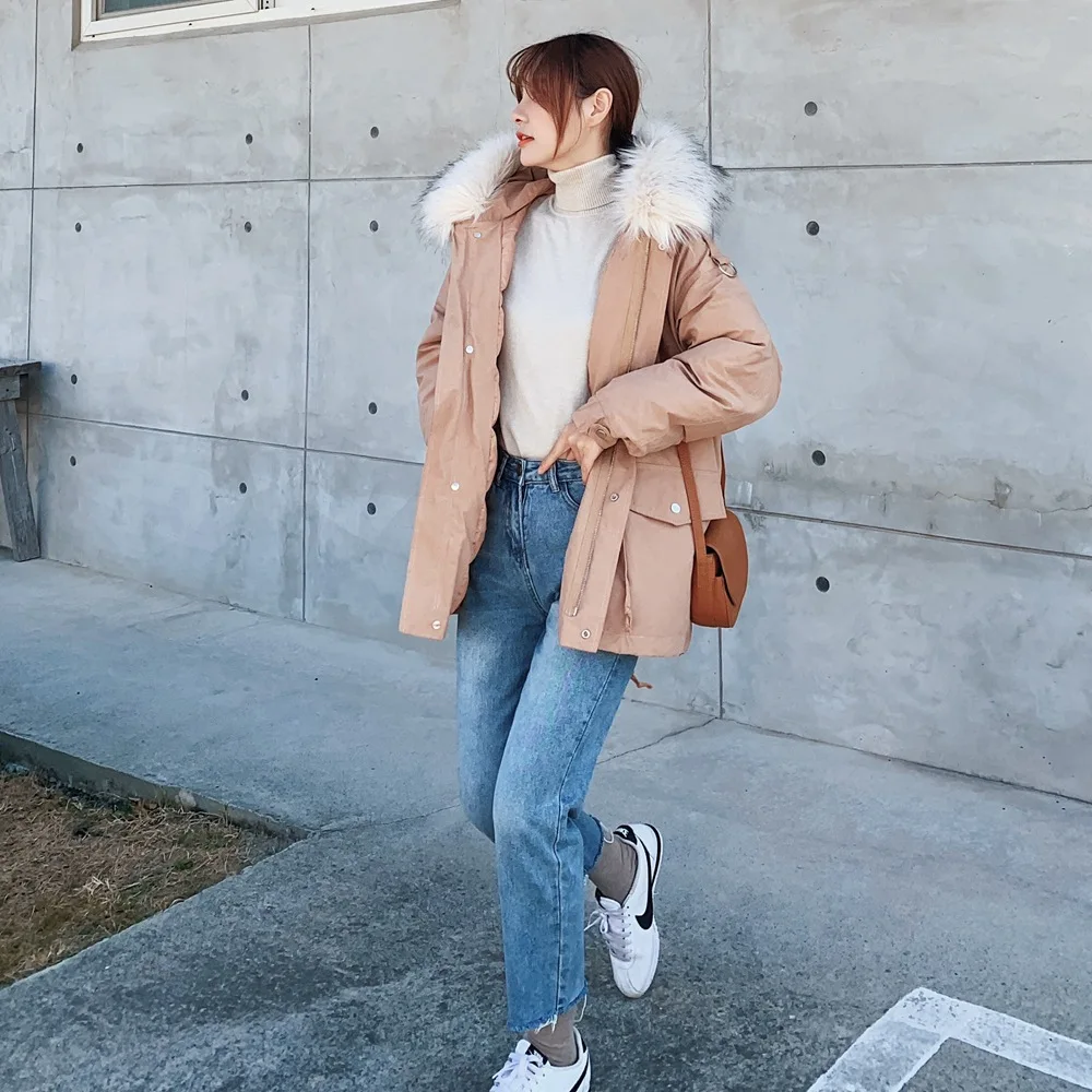 

Mid-length Workwear Cotton Coat 2018 Winter New Style Korean-style WOMEN'S Wear Retro CHIC-Style Hooded Fur Collar Cotton-padded