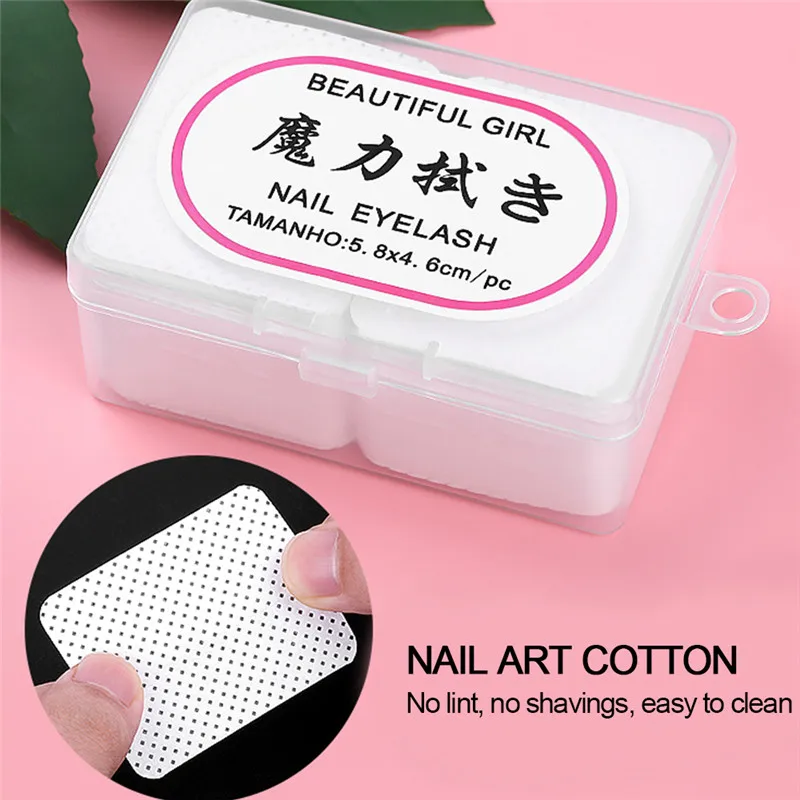 180pcs Sanitary Soft Absorbent Nail Clean Cotton Pad Remove Nail Polish Pink Nail Art Box Container Storage Makeup Clear Box