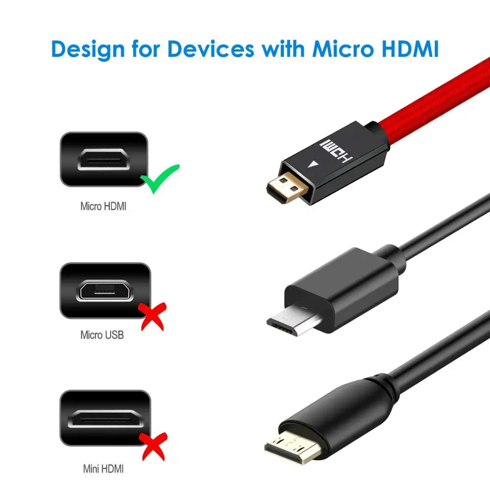 Кабель Micro HDMI к совместимый с 2 0 1.4a (Ultra HD 4K 3D Full 1080p HDR ARC высокоскоростной Ethernet|micro hdmi