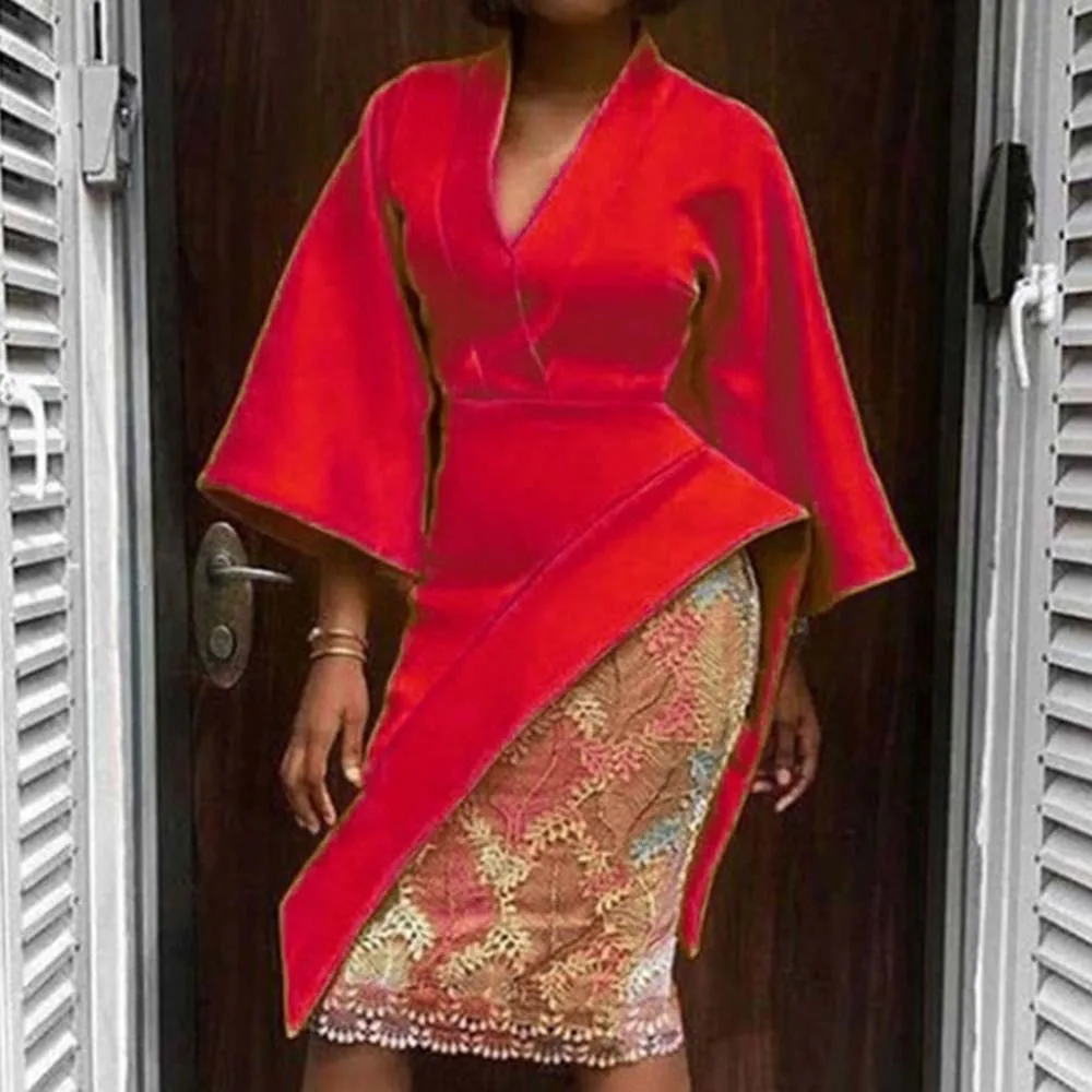 Red African Women Blouse Tops 2019 Loose Female Asy Shirts Elegant Daily Workwear |