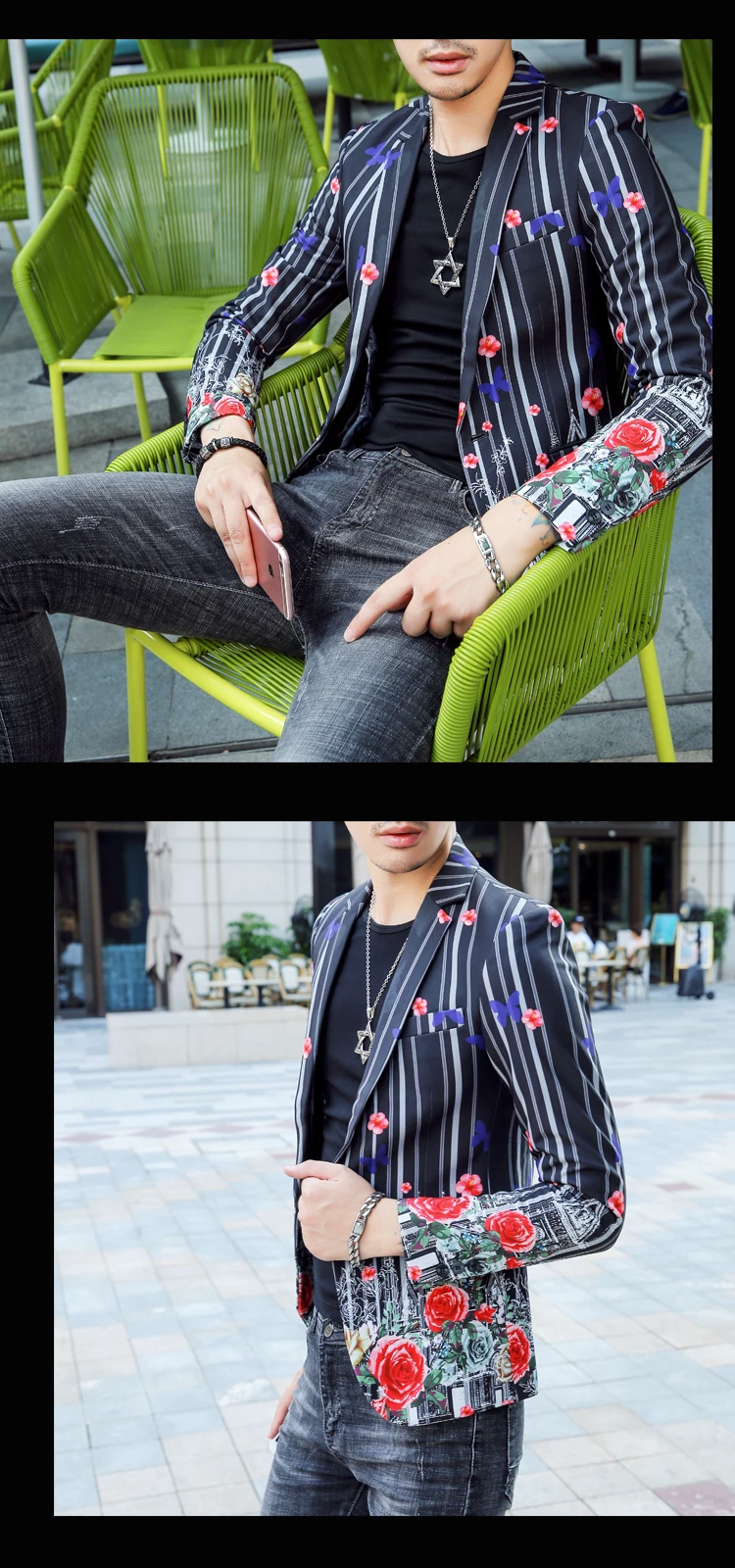 Мужские крутые Клубные пиджаки Xadrez Masculino пиджак мужской полосатый цветок Chaquetas Hombre De Vestir мужской костюм