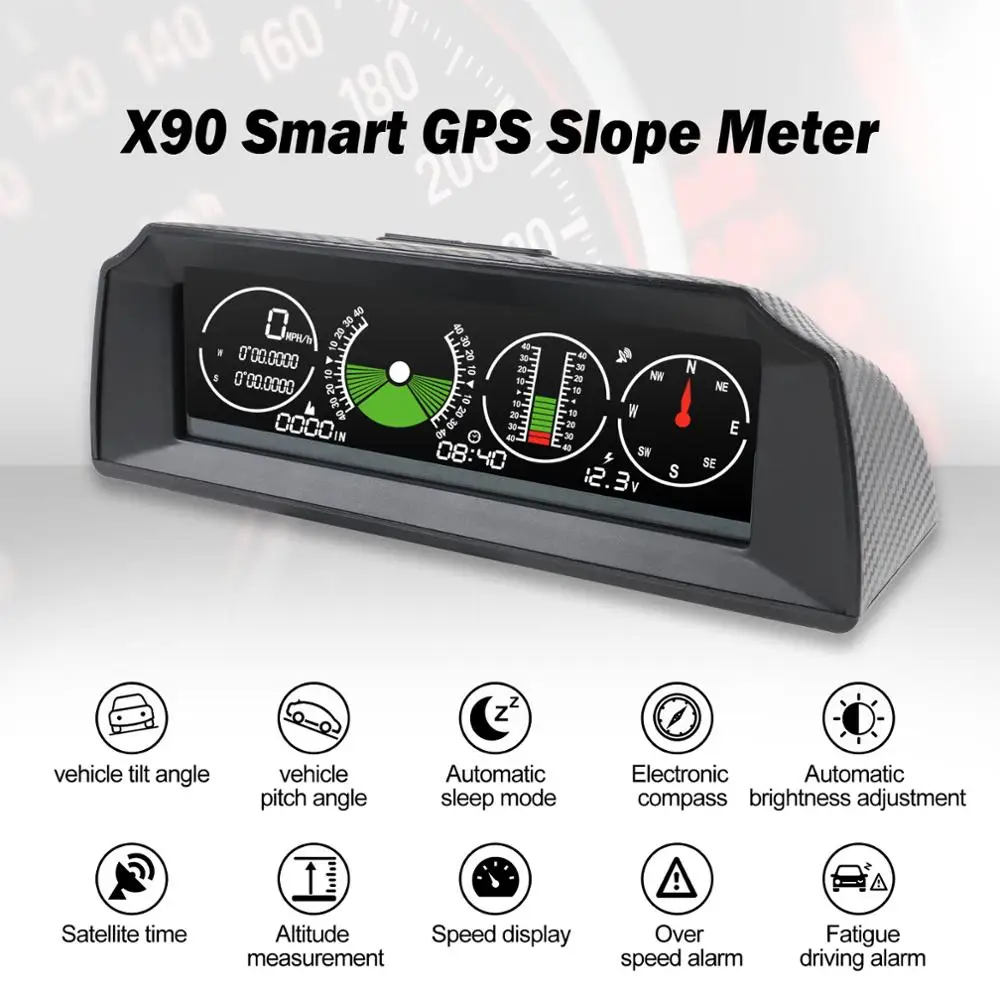 Autool X90 Gps Speed Slope Meter Inclinometer Car Hud Pitch Automotive