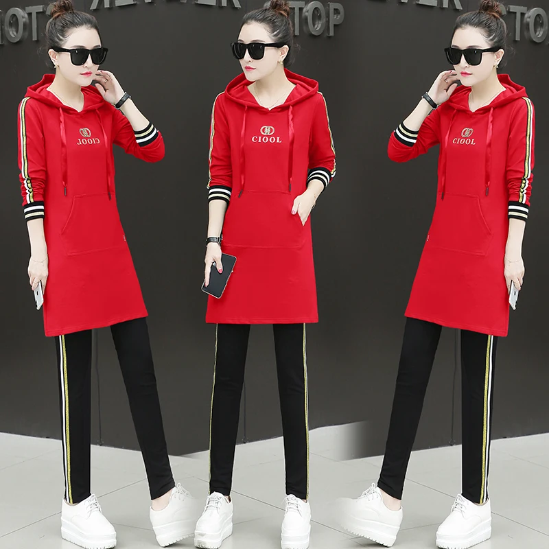 hooded autumn hoodies two-piece sets top and pants korean fashion clothing retro womens fall outfit matching korean style
