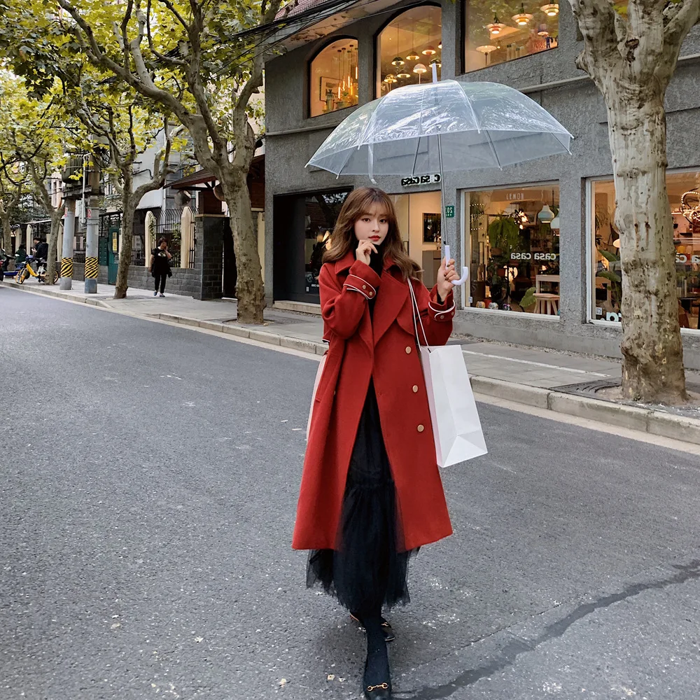 

Photo Shoot Korean-style Woolen Jacket 2019 Winter New Style WOMEN'S Dress Fashionable Retro Hepburn Wind Contrast Color Waist H
