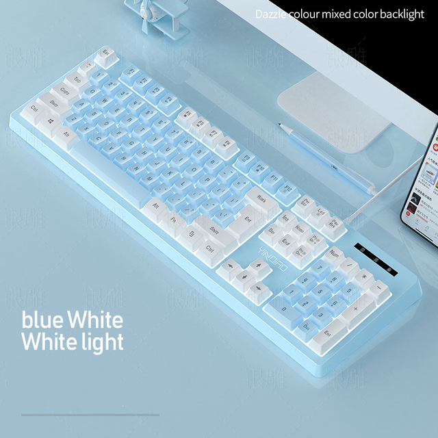 Blue Gaming Keyboard Mechanical Feel Wired USB RGB Backlit Color Matching 104 Keys Keyboards for PC Home Office Gamer