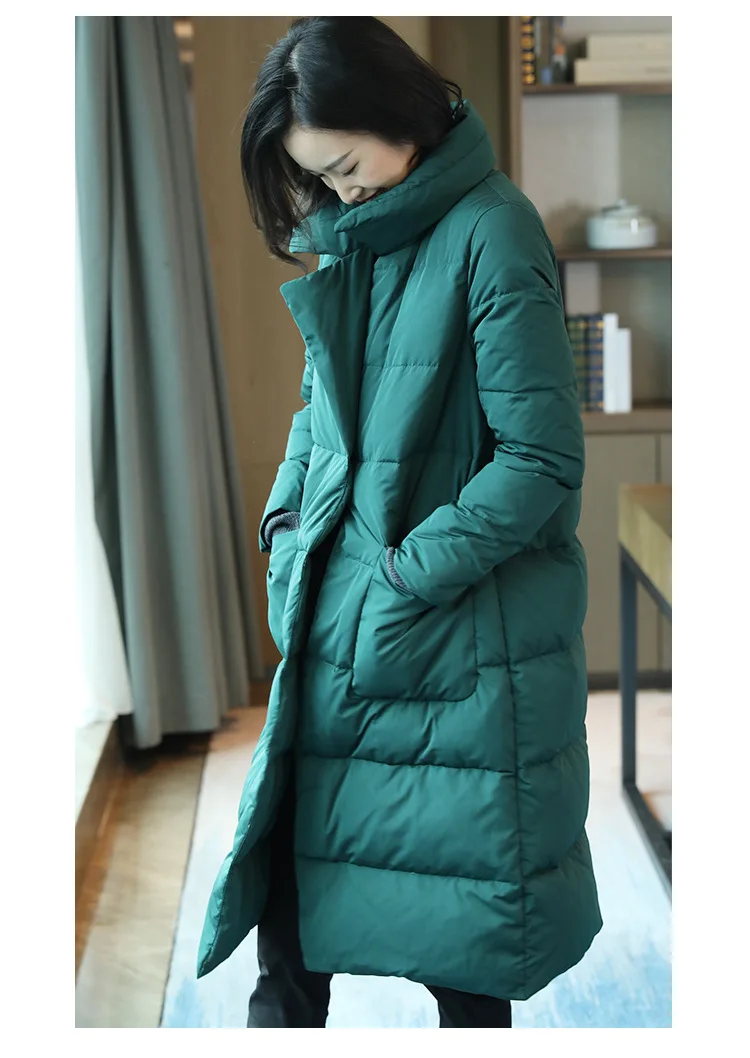 Mid-length Solid Color Thin Suit Collar Coat New Style Elegant Korean-style Winter White Duck down Jacket W0117