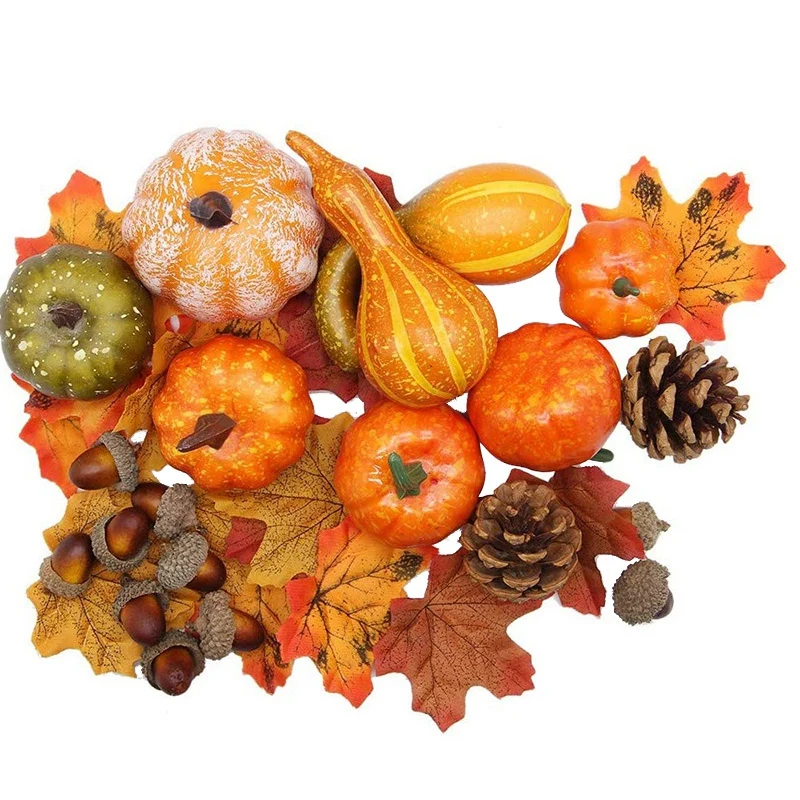 

Fake Artificial Mini Pumpkin Gourd Acorn Berries Maple Leaf Foam Pumpkin for 50Pcs Halloween Thanksgiving Decorations