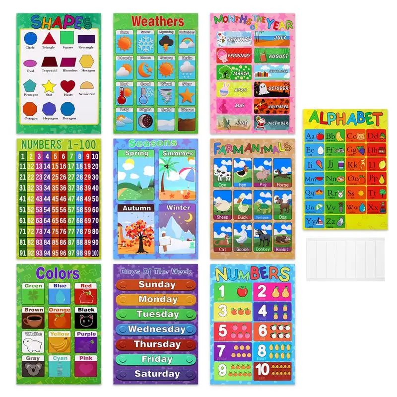 10pcs Educational Preschool Posters Charts Farm Animals Seasons Weathers Alphabet Months Days for Toddlers Kids Home Decoration 10pcs Educational Preschool Posters Charts Farm Animals Seasons Weathers Alphabet Months Days for Toddlers Kids Home Decoration