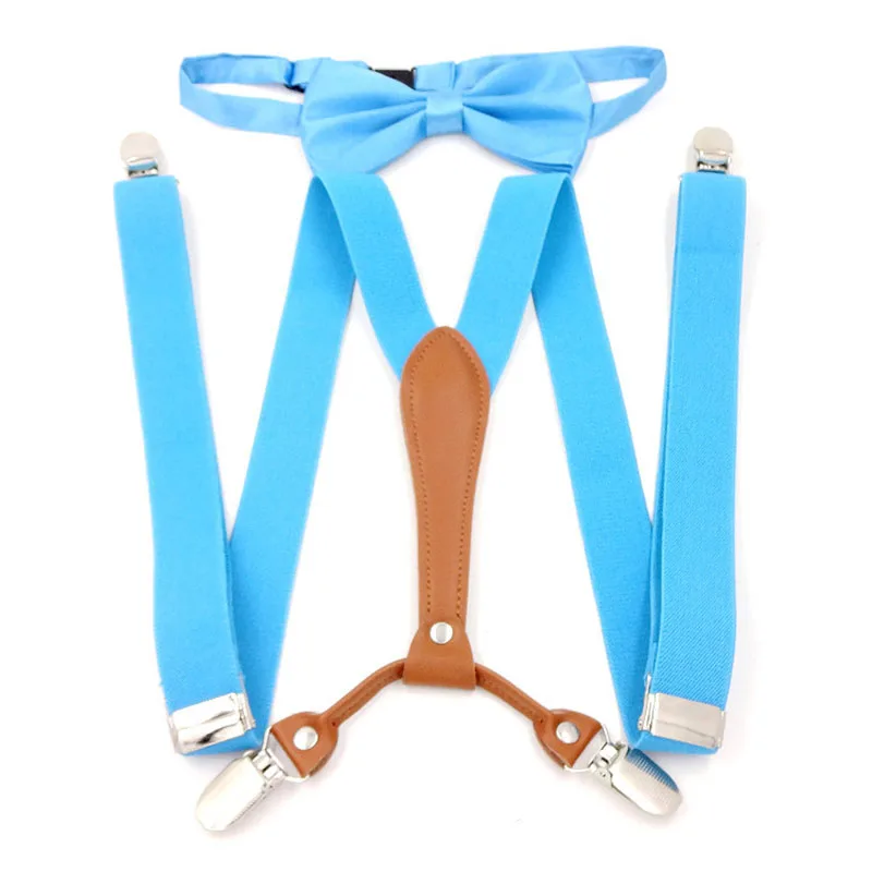 Adolescent 2.5cm candy color suspenders belt ladies 4 clip trousers strap high-grade British elastic strap clip bow tie