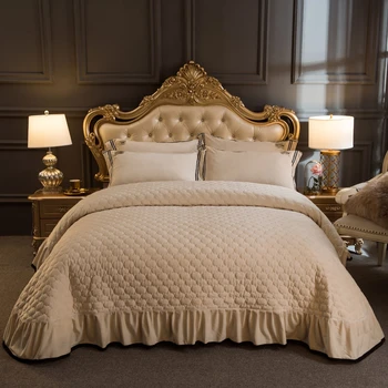 

Luxury Beige Gray Purple Blue Soft Flannel Velvet Fleece Quilted Bedspread Bed Cover Bed Sheet Mattress cover Pillowcases 3pcs