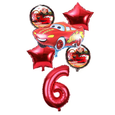 6pcs 6 шт./лот, воздушные шары из фольги с изображением мультяшной машины, молнии, 32 дюйма, Красный Цифровой шар, декор для дня рождения, детские игрушки - Цвет: 6pcs
