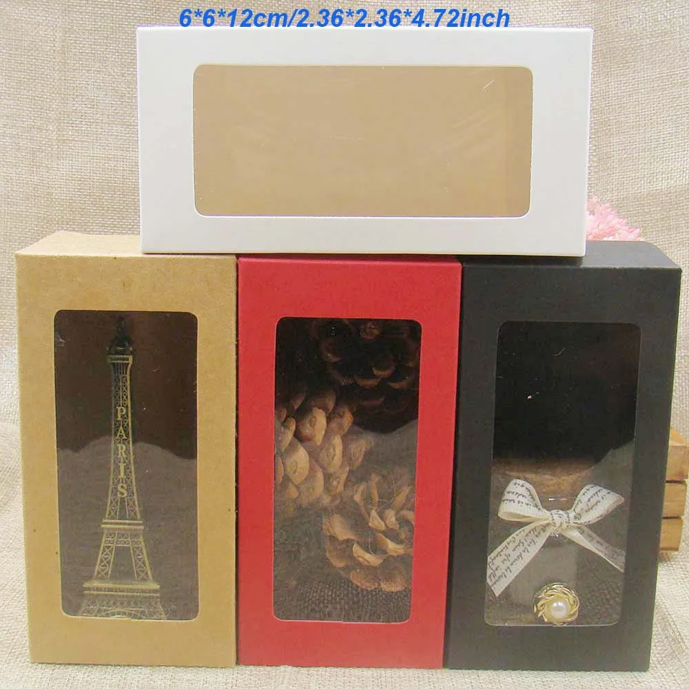 

2018 6*6*12cm 4color stock Paper box With Clean Pvc Window. Gift candy wedding Favor container packing window box for decoration