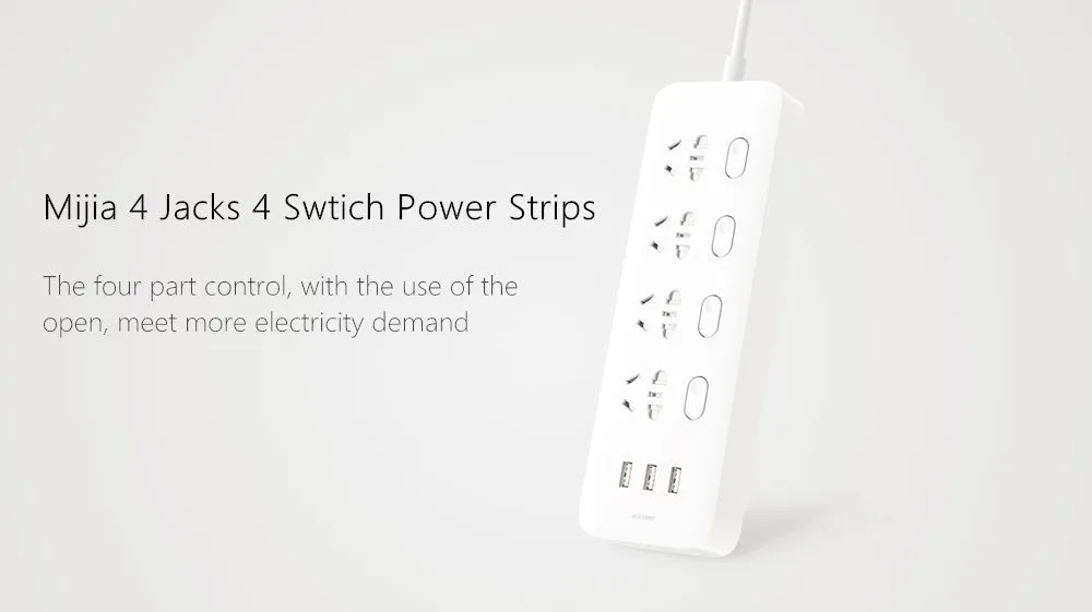 Xiaomi Mijia Power Socket Strip With Control Switch 3 USB 4 Ports Plug Extension Patch Board panel EU 2500W For Mi Home xiomi (15)