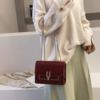 

Women's shoulder bag slant straddle bag texture bag 2020 spring new Korean fashion versatile chain bag rivet bag