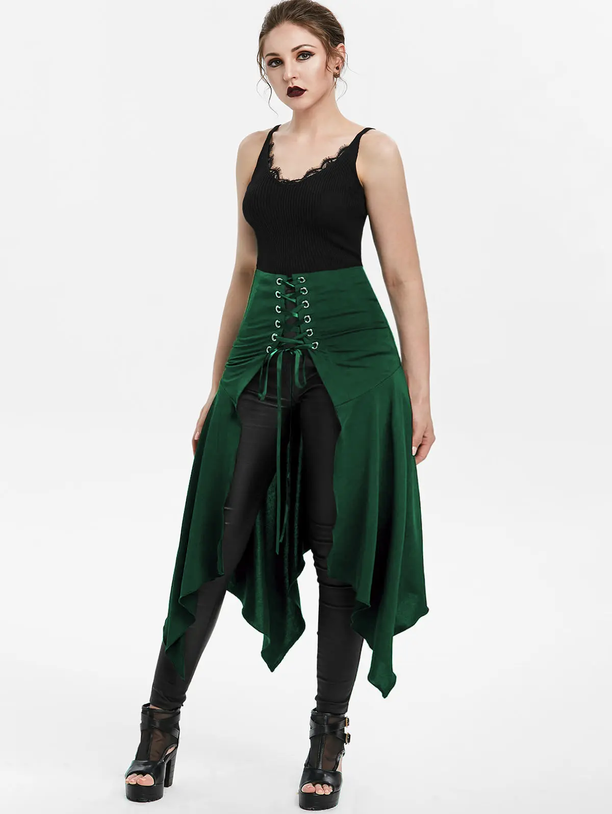 Новая модная женская длинная юбка размера плюс 3XL на Хэллоуин Готическая кружевная юбка с разрезом спереди А-силуэт с высокой талией панк-юбка без брюк