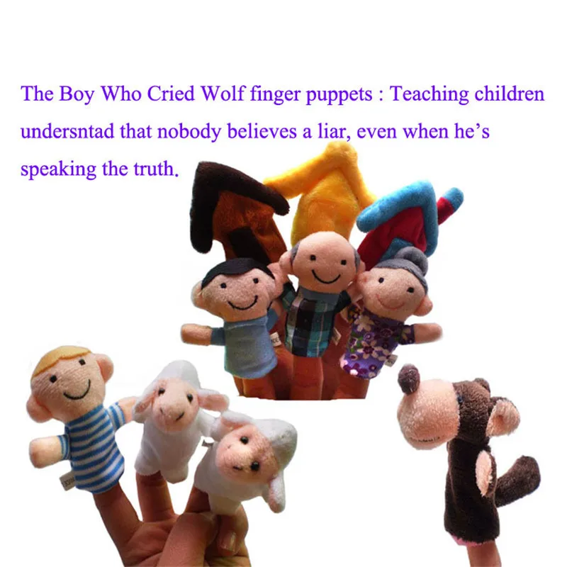 World Classic Nursery Rhymes Story Aesop`s Fables The Boy Who Cried Wolf Finger Puppets Plush Toys Bed Time Story Dolls  (3)