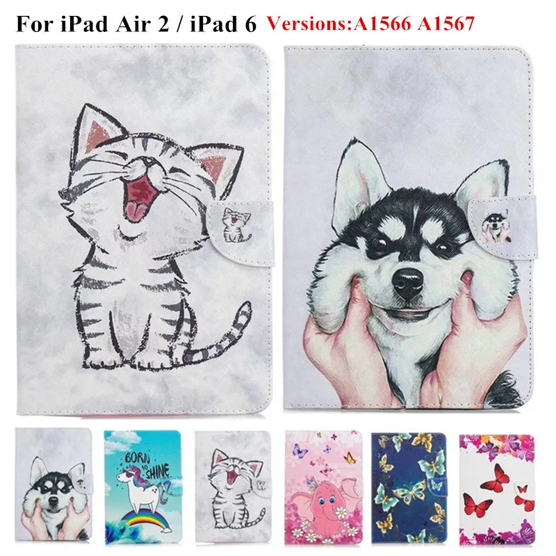 Чехол для i Pad iPad Air 2 6 чехол с милым единорогом котом искусственная кожа Магнитный