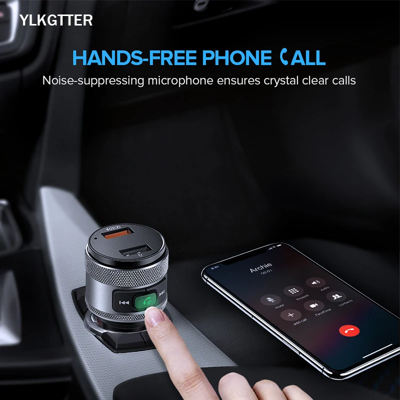 Автомобильное зарядное устройство YLKGTTER Bluetooth QC3.0 для IPhone xr Xiaomi huawei Sumsung Android Phone phone FM MP3 TF Card СВЕТОДИОДНЫЙ мини-экран