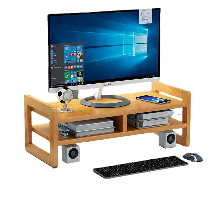 Monitor Stand 1/2 Layer Wooden Monitor Standpipe Stand, Desktop Ergonomic Monitor Standpipe