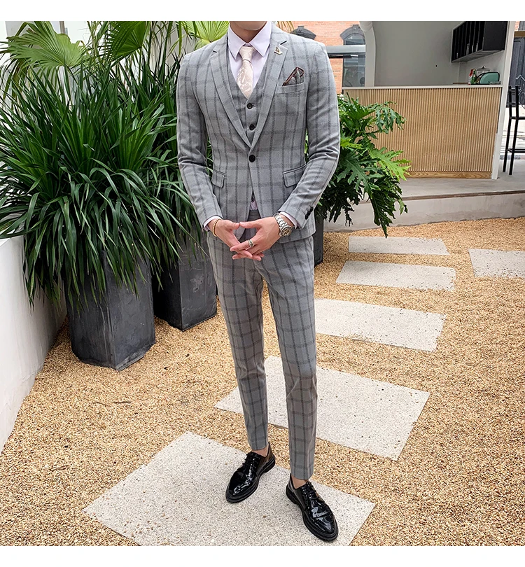 Британский Стиль Классический Полосатый мужской костюм slim fit ashion бутик Блейзер Свадебный костюм для жениха 3 шт наборы(куртка+ жилет+ брюки