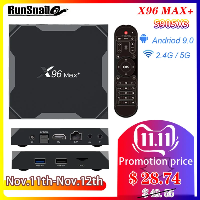 X96 MAX Plus Android 9,0 Amlogic S905X3 ТВ приставка 4GB32GB64GB 2GB16GB 8K видео плеер 2,4G и 5GDual Wifi Youtube HD 1000M LAN Smart
