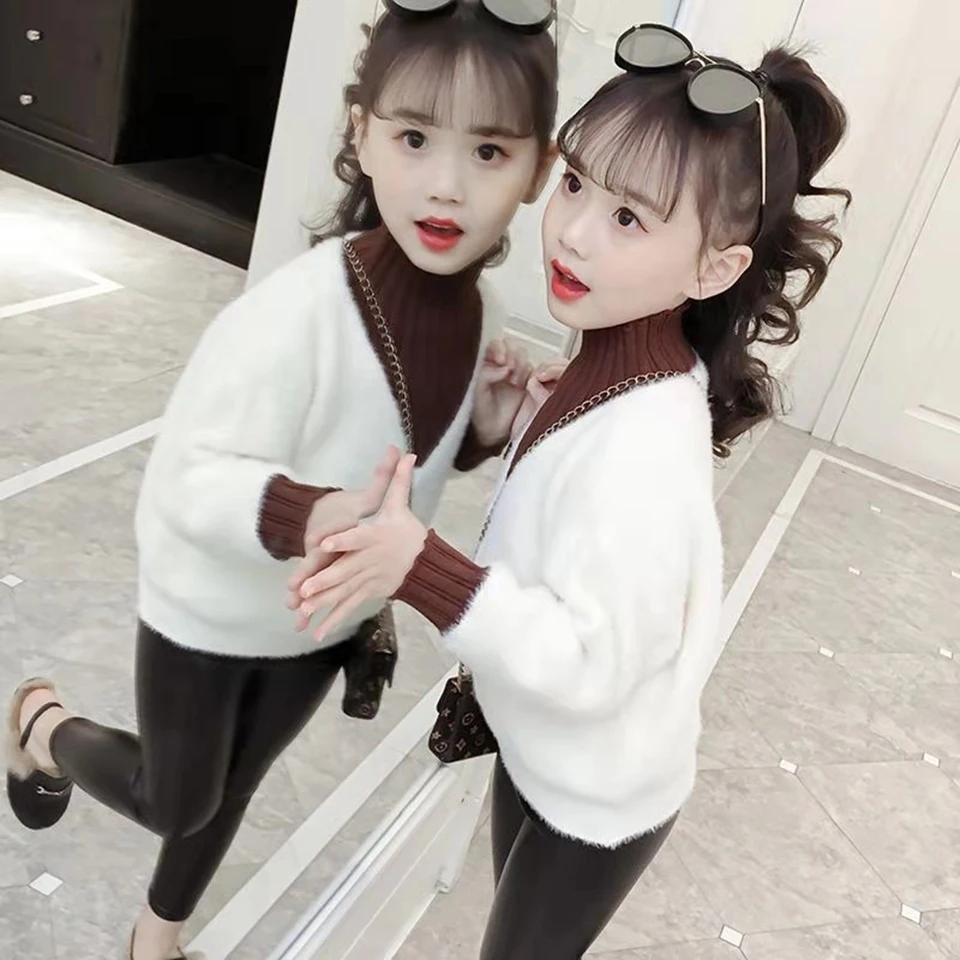 Girls Sweaters Pink/White Color Casual Girls Autumn Winter Outwear Clothes Girls Sweater Age For 3 4 5 6 7 8 9 10 11 12 Years