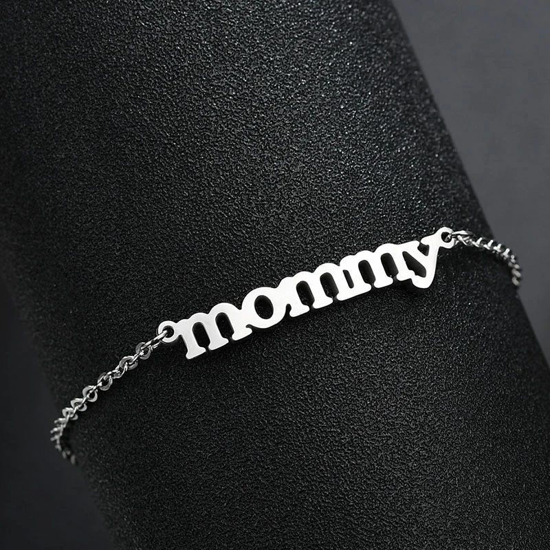 Atoztide модные Семейные браслеты из нержавеющей стали с надписью Mommy, регулируемые золотые браслеты, простой подарок для детей