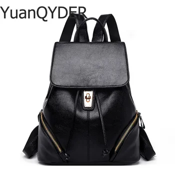 

Brand Multifunction Soft Leather Backpack for Women Lock Drawstring School Bags Fashion Double Zipper Backbag Ladies Design 2019