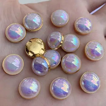 

DIY 6mm 8mm 10mm 12mm Sew On AB Pearls For Dresses With Gold Claw Rhinestones Round Pearl Button