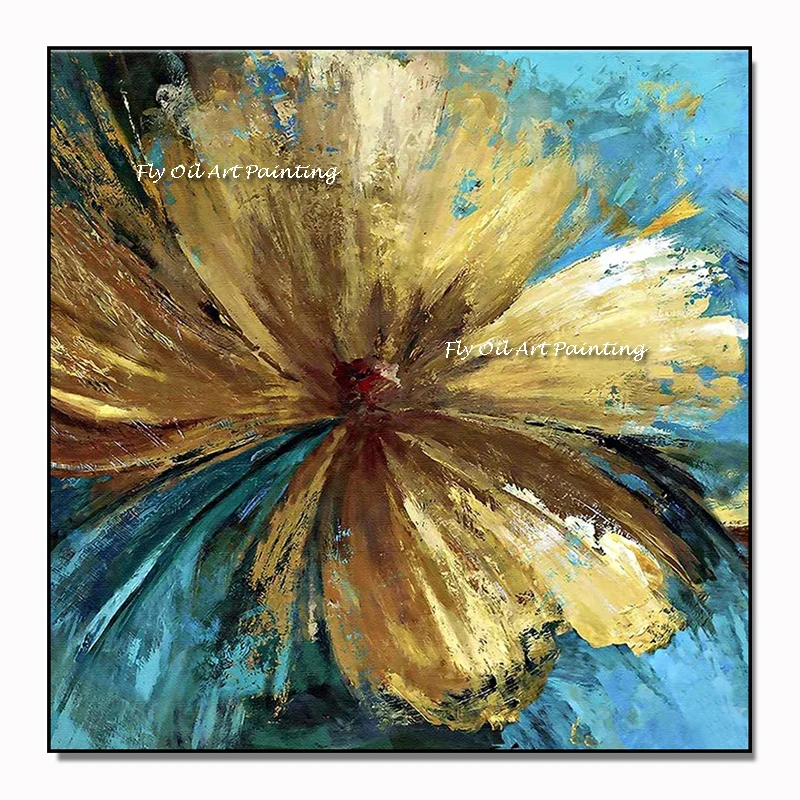 Christmas Gift 100% Hand Painted Handmade gold foil flower Oil Paintings gold Abstract Wall Pictures Canvas Home Decoration