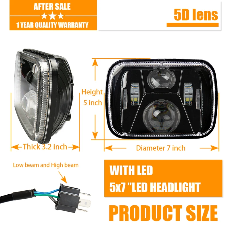  5x7 Projector 7x6 LED Headlight Bulb Set Sealed Beam OffRoad Headlamp Light for Jeep Cherokee XJ Ni - 4000207447808
