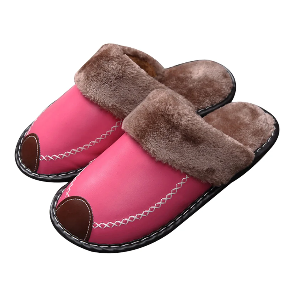 Rose red women 1 пара высококачественных ортопедических тапочек из искусственной кожи; теплые мягкие дышащие зимние домашние тапочки; H66 - Цвет: Rose red women