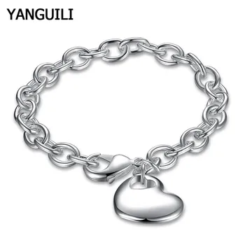 

Hot Sale 925 Jewelry Silver Bracelet Fashion Pendant Love Heart Chain Bracelet Female Trendy Jewelry Gift