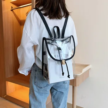 

Fashion Transparent PVC Backpack Women Shoulder School Book Bag Mochila Feminina Mujer Casual Travel Female Girls Clear Knapsack