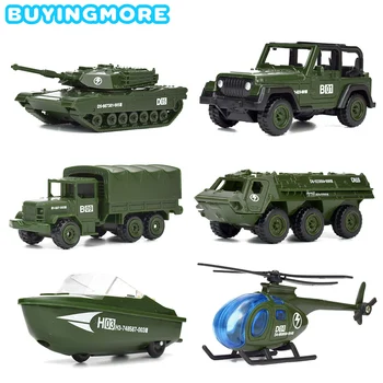 

6 Kinds Mini Military Vehicles Alloy Diecast Car Toys for Children Army Tank Model Helicopter Plastic Gliding Car Boys Toys Gift